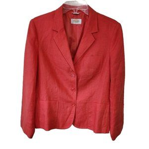 Vintage Talbots Irish Linen Blazer Orange Pockets Petite Lined Sm-Med Button